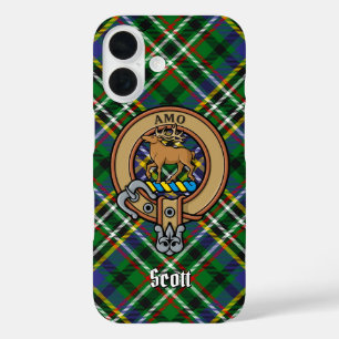 Coques iPhone 16 Clan Scott Crest sur Green Tartan