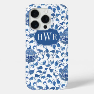 Coque iPhone 15 Pro Classic Bleu & Blanc Antique Chinoiserie Monogramm