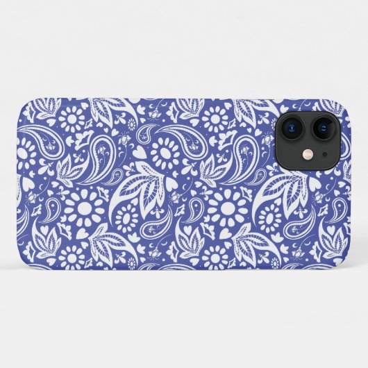 Coques Case-Mate iPhone Classic Bleu Blanc Boho Paisley Motif (Dos (Horizontal))