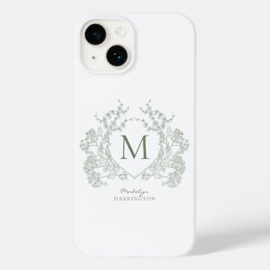 Coques Case-Mate iPhone Classic Botanique Sage Vert Floral Crest Monogramm (Verso)