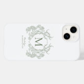 Coques Case-Mate iPhone Classic Botanique Sage Vert Floral Crest Monogramm (Verso (horizontal))