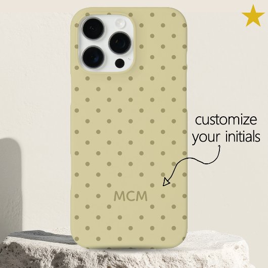 Coques Case-Mate iPhone Classic Creamy Beige Custom Monogram Polka Dot 