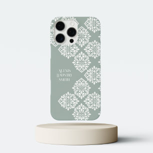 Coques iPhone 16 Pro Max Classic Damask Abstrait Géométrique Pale Vert Doux