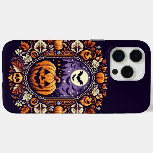 Coques Case-Mate iPhone Classic Fair Isle Halloween/citrouille (Verso (horizontal))