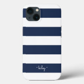 Coques Case-Mate iPhone Classic Navy & White Stripe Personnalisé (Verso)
