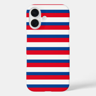 Coques iPhone 16 Classic rouge, blanc et bleu rayé