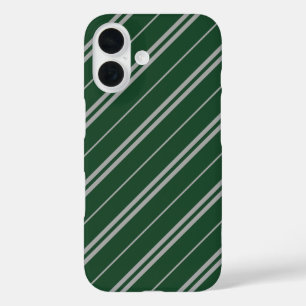 Coques iPhone 16 Classique Green Grey Stripes Motif
