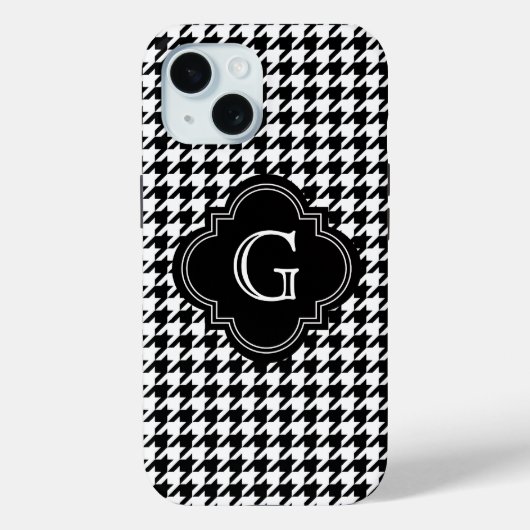 Coques Case-Mate iPhone Classique Houndstooth Noir et Blanc avec Monogramm (Verso)