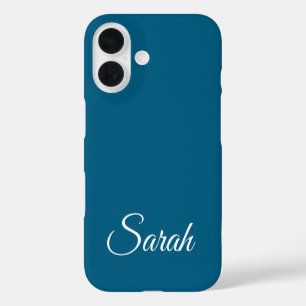 Coques iPhone 16 Classique Moderne Élégant Nom Personnalisé Bleu Oc