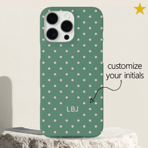 Coques iPhone 16 Pro Max Classique Rose Sarcelle Monogramme Points