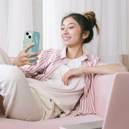 Coques Case-Mate iPhone Classy Pretty MONOGRAM A BABY BLUE FLORAL chic