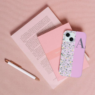 Coque Pour iPhone 15 Classy Pretty MONOGRAM A LILAC FLEURS