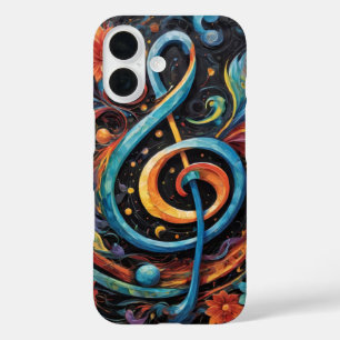 Coques iPhone 16 Clé de sol de musique en couverture multicolore