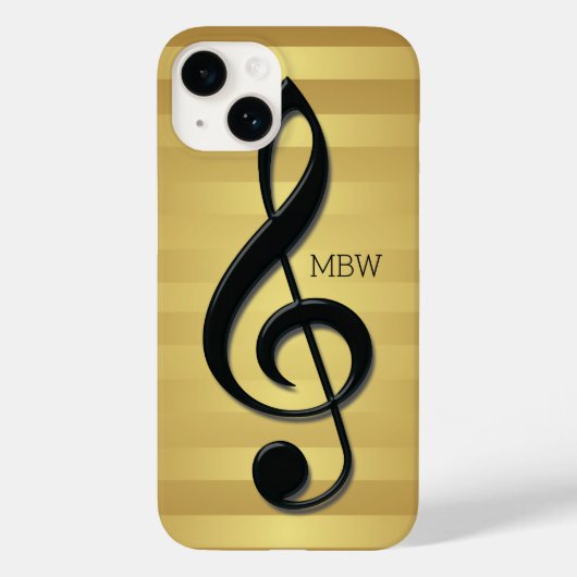 Coques Case-Mate iPhone Clé en argent noir monogramme sur bandes d'or (Verso)
