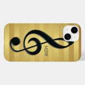 Coques Case-Mate iPhone Clé en argent noir monogramme sur bandes d'or (Verso (horizontal))