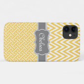 Coques Case-Mate iPhone Clé grecque jaune Chevron Motif Nom gris (Dos (Horizontal))