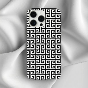 Coques iPhone 16 Pro Max Clé grecque noire et blanche
