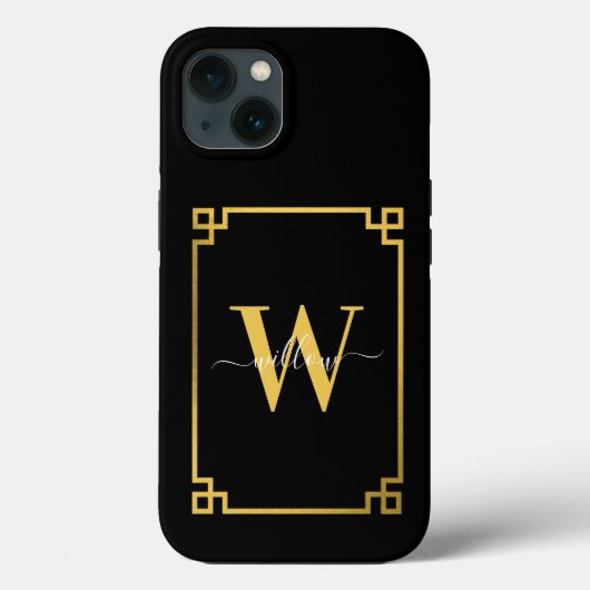Coques Case-Mate iPhone Clé grecque noire et or Monogramme (Verso)