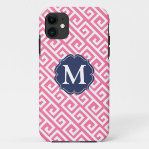 Coques Pour iPhone Clé grecque rose élégante personnalisée