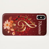 Coques Case-Mate iPhone Clé triplée dorée avec feuilles rouges. (Dos (Horizontal))