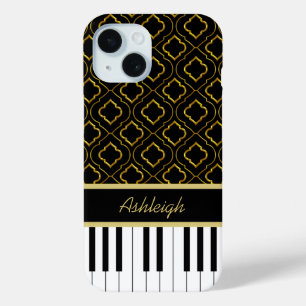 Coque Pour iPhone 15 Clés de piano personnalisées élégantes avec Qu