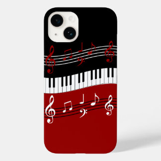 Coque Pour iPhone 14 Clés et notes de piano noir rouge élégant