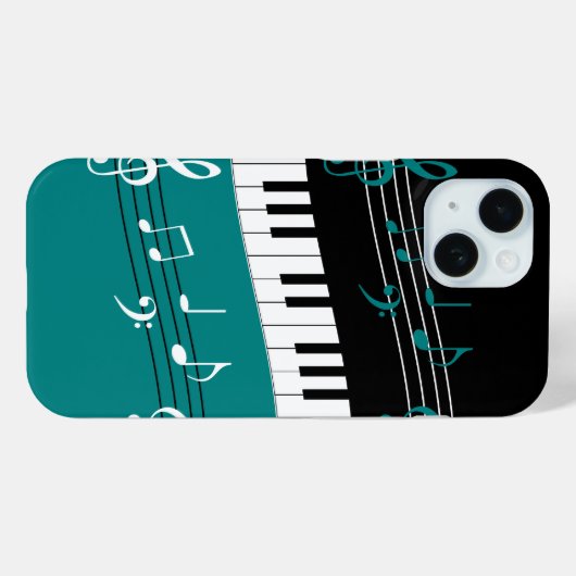 Coques Case-Mate iPhone Clés et notes de piano Turquoise noir blanc (Verso (horizontal))