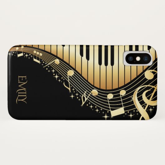 Coques Case-Mate iPhone Clés Monogram Gold Et Black Music (Dos (Horizontal))