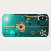 Coques Case-Mate iPhone Clés squelettes antiques sur fond vert (Dos (Horizontal))