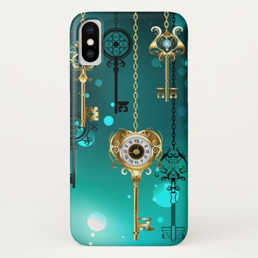 Coques Case-Mate iPhone Clés squelettes antiques sur fond vert (Dos)