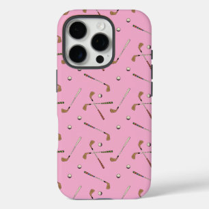 Coques iPhone 16 Pro Club de golf moderne Motif de balle rose