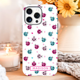 Coques iPhone 16 Pro Max Coccinelle Mignonne Cœurs Nom Personnalisé