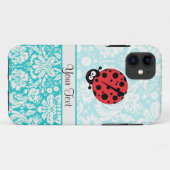 Coques Case-Mate iPhone Coccinelle turquoise de motif de damassé (Dos (Horizontal))