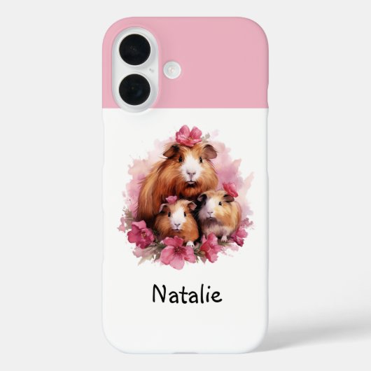 Coques Case-Mate iPhone Cochons d'Inde mignons aquarelle nom personnalisé (Verso)