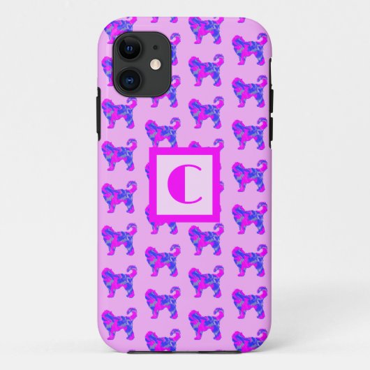 Coques Case-Mate iPhone Cockapo mignon chien rose bleu silhouette Monogram (Dos)