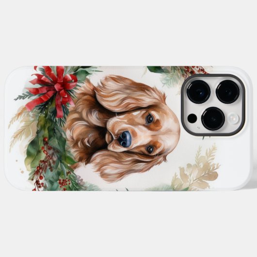 Coques Case-Mate iPhone Cocker Spaniel Noël Wreath Festive Pup (Verso (horizontal))