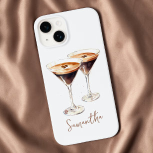 Coque Pour iPhone 14 Cocktail Café Martini Espresso Brun Nom Personnali