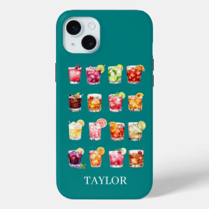 Coque iPhone 15 Mini Cocktails à gogo Monogrammé