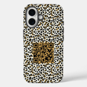 Coques iPhone 16 Code QR personnalisable et Motif de peau léopard