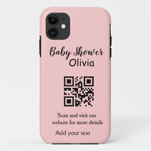 Coques Case-Mate iPhone Code QR simple pour baby shower avec nom et texte (Dos)