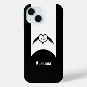 Coque Pour iPhone 15 Coeur ailé gothique Mariage Personnalisé Monogramm