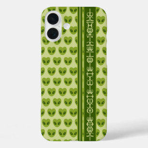 Coques iPhone 16 Plus Cœur Alien Vert en Forme de Cœur Votre Texte en Gl