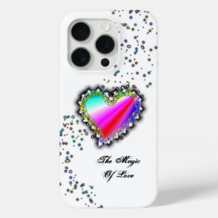 Coque iPhone 15 Pro Coeur arc-en-ciel avec étoiles, La magie de l'amou