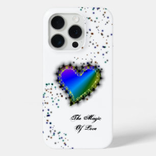 Coque iPhone 15 Pro Coeur arc-en-ciel avec étoiles, La magie de l'amou