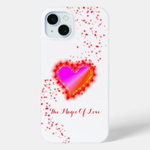 Coque iPhone 15 Mini Coeur arc-en-ciel avec étoiles, La magie de l'amou