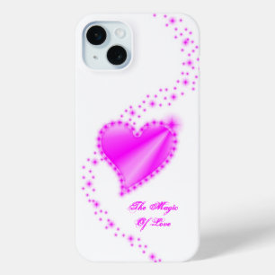 Coque iPhone 15 Mini Coeur arc-en-ciel avec étoiles, La magie de l'amou