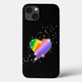 Coques Case-Mate iPhone Coeur arc-en-ciel avec étoiles sur noir (Verso)