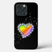 Coques Case-Mate iPhone Coeur arc-en-ciel avec étoiles sur noir (Verso)