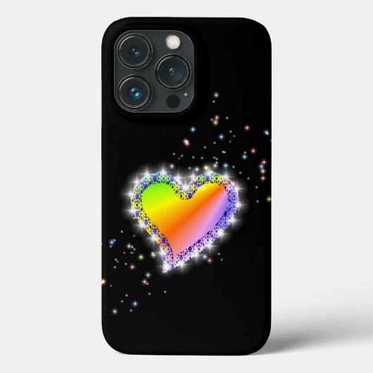 Coques Case-Mate iPhone Coeur arc-en-ciel avec étoiles sur noir (Verso)