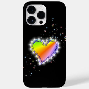 Coque Pour Pour iPhone 14 Pro Max Coeur arc-en-ciel avec étoiles sur noir